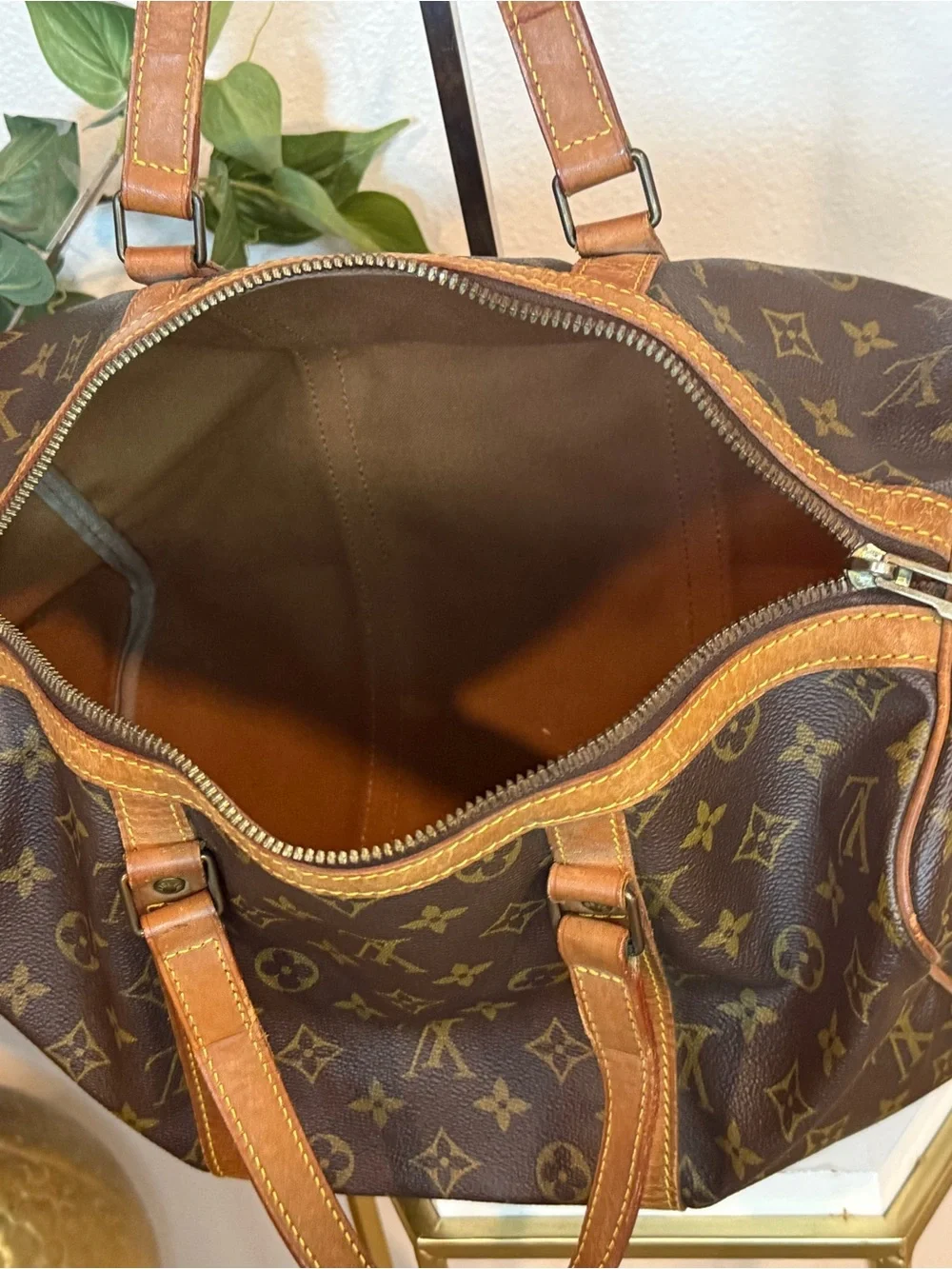 Louis Vuitton Brown Monogram Canvas Duffel with Tan Leather Trim